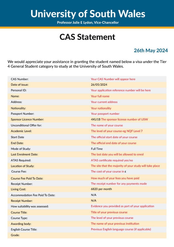 CAS letter UK format